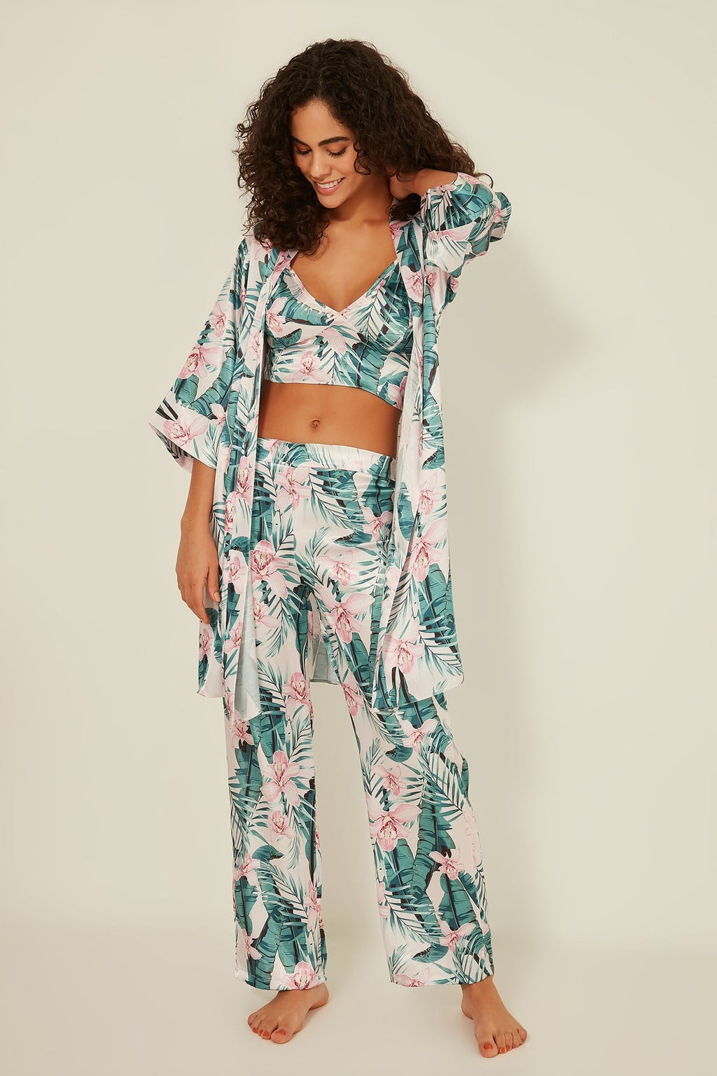 C&City Women Offwhite - Green Pyjama set