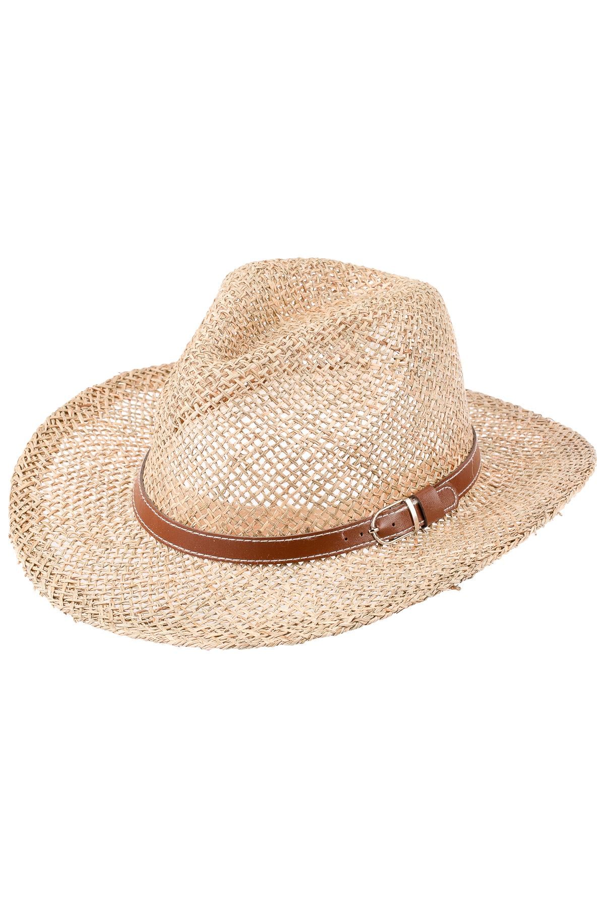 Men's Wide Brim Straw Hat with Belt Detail Y25750-07 Mink